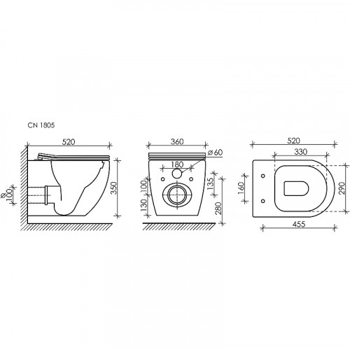 Унитаз Ceramicanova Mia Rimless CN1805 подвесной с сиденьем Микролифт фарфор подвесной