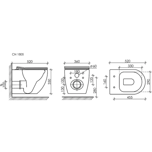 Унитаз Ceramicanova Mia Rimless CN1805 подвесной с сиденьем Микролифт фарфор подвесной