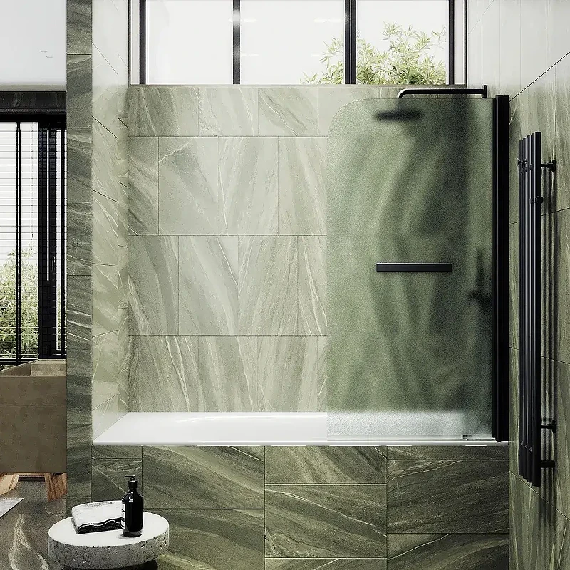 Шторка для ванны Maybah Glass MGV-781-6 600х1400 поворотная на монопетле с полотенцедержателем Черный стекло сатиновое