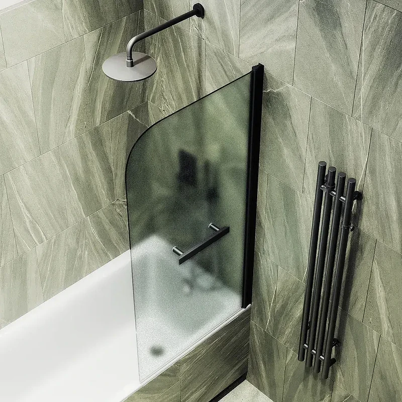 Шторка для ванны Maybah Glass MGV-781-6 600х1400 поворотная на монопетле с полотенцедержателем Черный стекло сатиновое