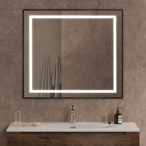 Зеркало BelBagno Kraft 90 SPC-KRAFT-900-800-SENS-NERO с подсветкой Черное с сенсорным выключателем стекло