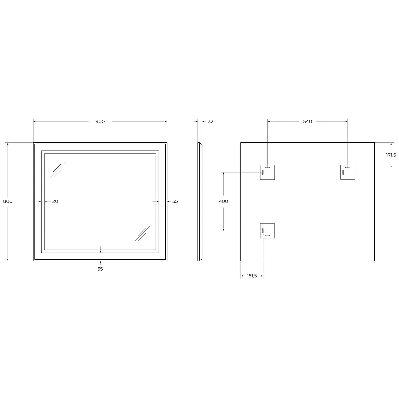 Зеркало BelBagno Kraft 90 SPC-KRAFT-900-800-SENS-NERO с подсветкой Черное с сенсорным выключателем стекло