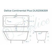 Чугунная ванна Delice Continental Plus 170x75 DLR230635R с отверстиями под ручки без антискользящего покрытия