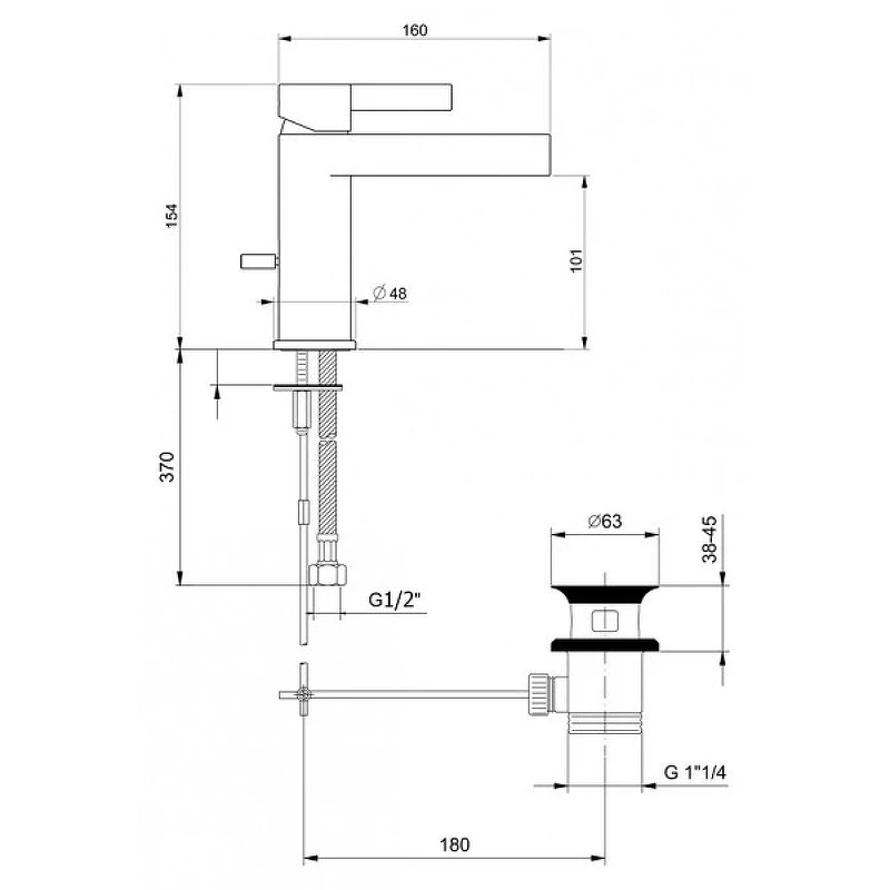Смеситель для раковины Webert DoReMi DR830102560 Черный матовый латунь