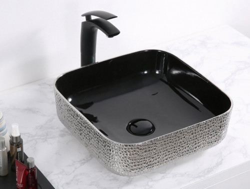 Раковина-чаша CeramaLux 38 D1303H020 Черная Серебро фаянс накладная