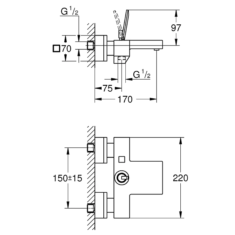 Смеситель для ванны Grohe Eurocube Joy 23666000 Хром латунь на стену