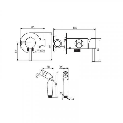 Гигиенический душ со смесителем Damixa Redblu Option 211000000 Хром латунь на стену