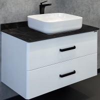Тумба с раковиной Comforty Амстердам 95 00-00014001 подвесная Белая глянцевая Калакатта Блэк МДФ / ЛДСП