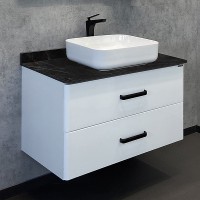 Тумба с раковиной Comforty Амстердам 95 00-00014001 подвесная Белая глянцевая Калакатта Блэк МДФ / ЛДСП
