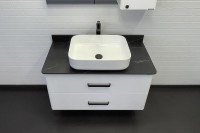 Тумба с раковиной Comforty Амстердам 95 00-00014001 подвесная Белая глянцевая Калакатта Блэк МДФ / ЛДСП