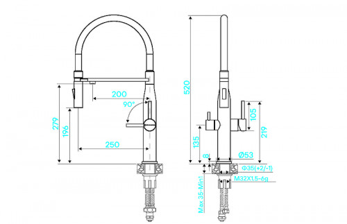 Смеситель для кухни KUCHENSTERN ELIT-FE 407GL40 цвет Золото
