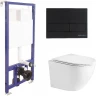 Унитаз с инсталляцией WeltWasser Merzbach 043 GL-WT 10000009939 + Berges Novum L5 040215 с сиденьем Микролифт и Черной матовой клавишей смыва