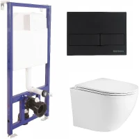 Унитаз с инсталляцией WeltWasser Merzbach 043 GL-WT 10000009939 + Berges Novum L5 040215 с сиденьем Микролифт и Черной матовой клавишей смыва