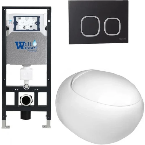 Комплект унитаза с инсталляцией WeltWasser AMBERG 506 + JECKENBACH 004 GL-WT + AMBERG RD-BL 10000006799 цвет Белый глянцевый с сиденьем Микролифт и клавишей смыва цвет Черный