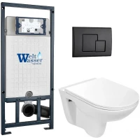 Комплект унитаза с инсталляцией WeltWasser MARBERG 507 + BAARBACH 004 GL-WT + MAR 507 SE MT-BL 10000010361 цвет Белый глянцевый с сиденьем Микролифт и клавишей смыва цвет Черный матовый