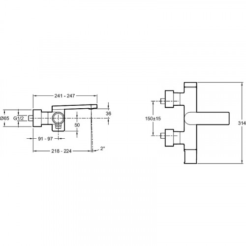 Смеситель для ванны Jacob Delafon Composed E73095-CP Хром на стену