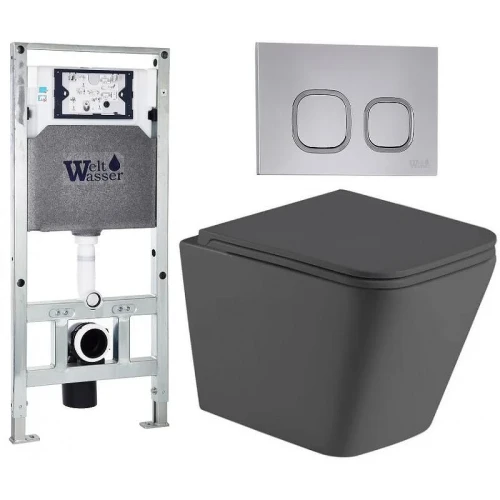 Комплект унитаза с инсталляцией WeltWasser AMBERG 506 ST + GELBACH 043 MT-GR + AMBERG RD-CR 10000012031 цвет Серый матовый с сиденьем Микролифт и клавишей смыва цвет Хром