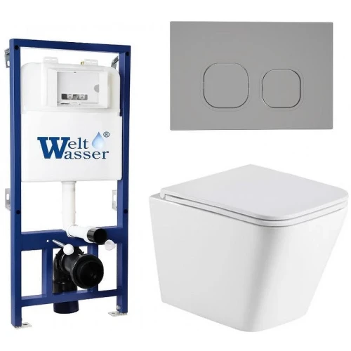 Комплект унитаза с инсталляцией WeltWasser BAMBERG 525 + GELBACH 043 MT-WT + BAMBERG CR 10000012803 цвет Белый матовый с сиденьем Микролифт и клавишей смыва цвет Хром