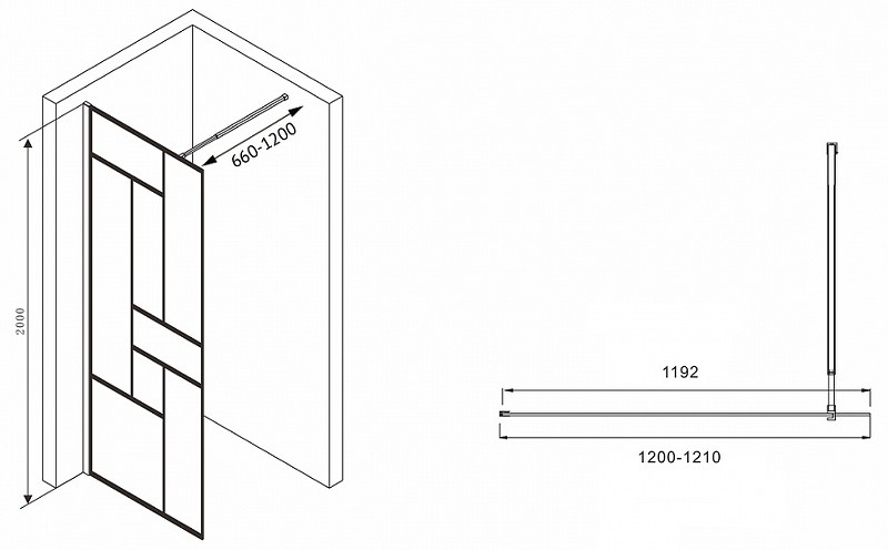 Душевая перегородка Abber Immer Offen 120 AG63120B8 профиль Черный стекло прозрачное