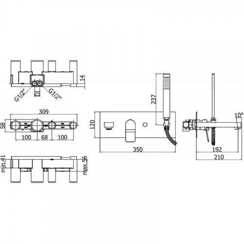 Смеситель для ванны Paffoni Tilt TI001NO цвет Черный матовый