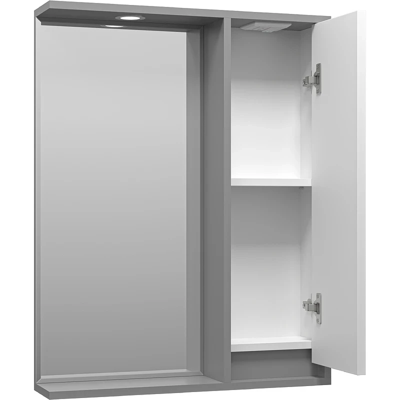 Зеркало со шкафом Brevita Balaton 65 R BAL-04065-01-01П с подсветкой Белое матовое Серое матовое МДФ / ЛДСП, стекло