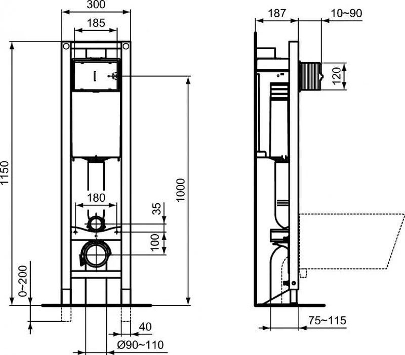 Инсталляция для унитаза Ideal Standard Prosys Eco Frame E233367 без клавиши смыва