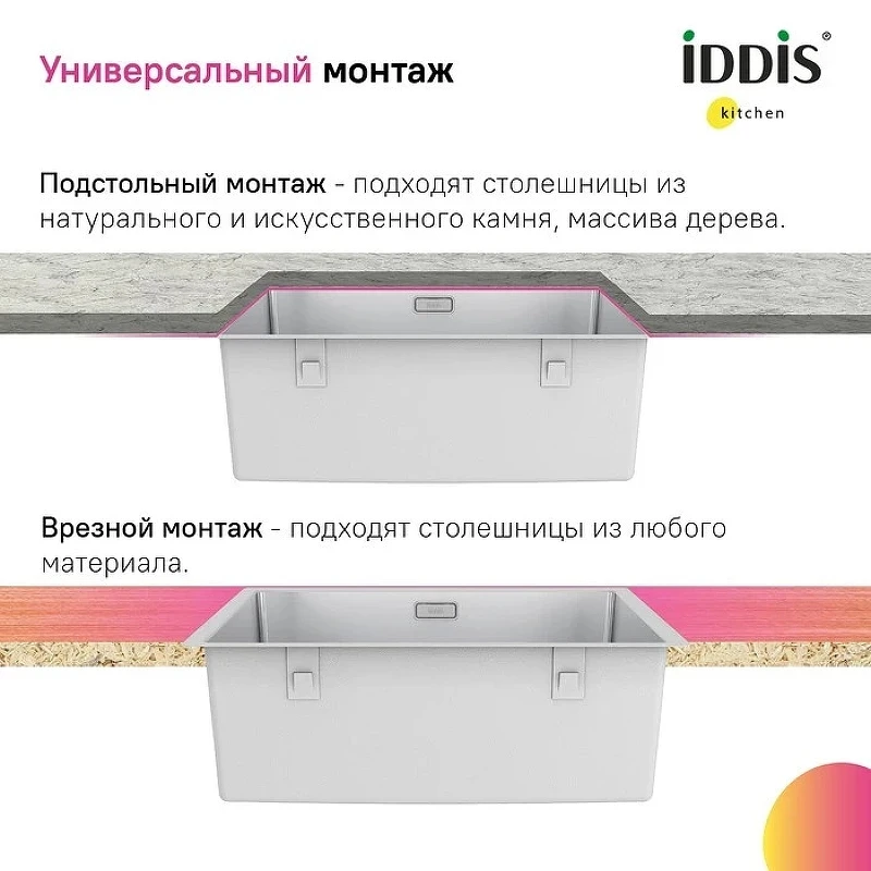 Кухонная мойка Iddis Prime 44 PRI44S0i77 Сатин нержавеющая сталь встраиваемый