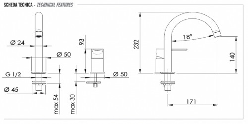 Смеситель для раковины Remer Energy EY57 цвет Хром