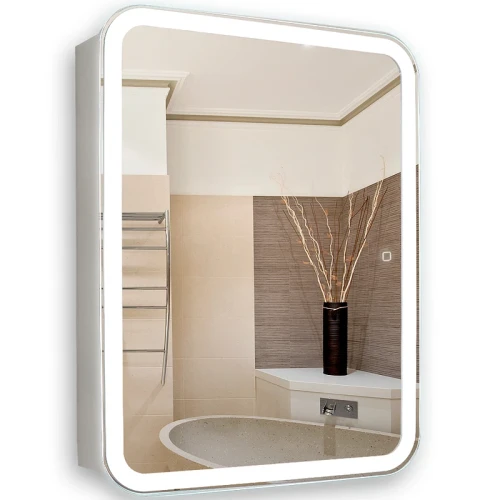 Зеркальный шкаф Silver Mirrors Фиджи Flip 50 LED-00002471 с подсветкой Белый МДФ / ЛДСП, стекло
