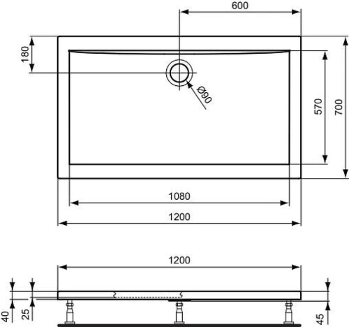 Акриловый поддон для душа Ideal Standard Ultraflat 120X70 K193601 цвет Euro White / Евробелый