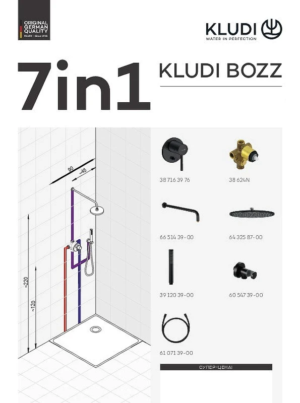 Душевая система Kludi Bozz 387363976 Черная матовая латунь встраиваемый