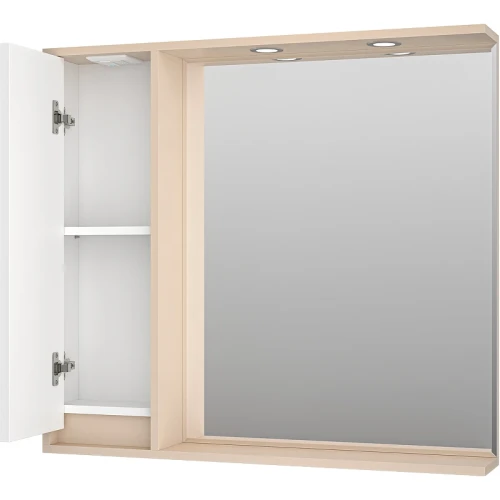 Зеркало со шкафом Brevita Balaton 90 L BAL-04090-03-01Л с подсветкой Белое матовое Бежевое матовое МДФ / ЛДСП, стекло