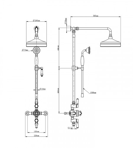 Душевая система Wonzon &amp; Woghand Retro WW-B3041-MB с термостатом цвет Черный матовый