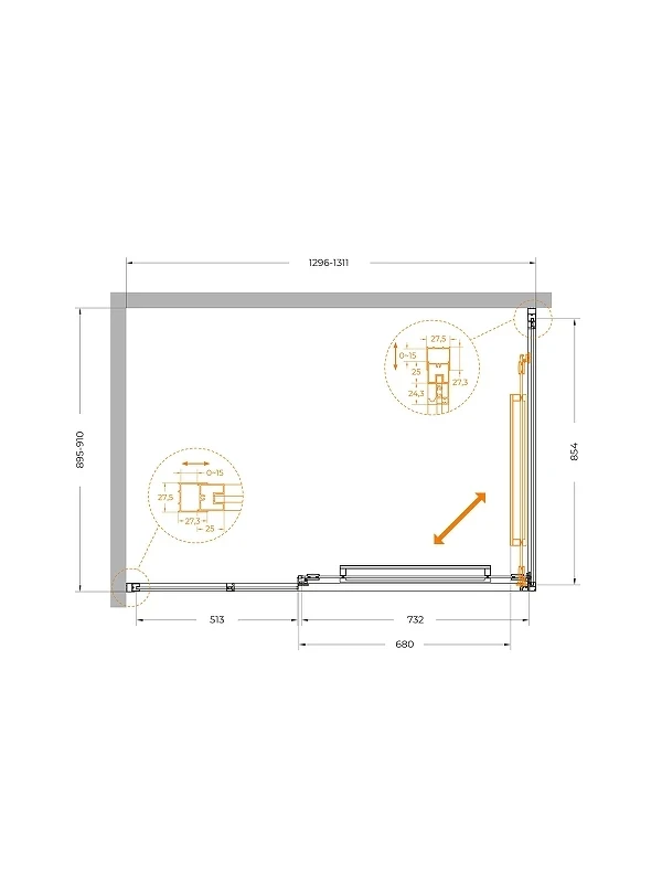 Душевой уголок Cezares Lux 130x90 LUX-AH-FS-11-130/90-C-GM профиль Оружейная сталь стекло прозрачное