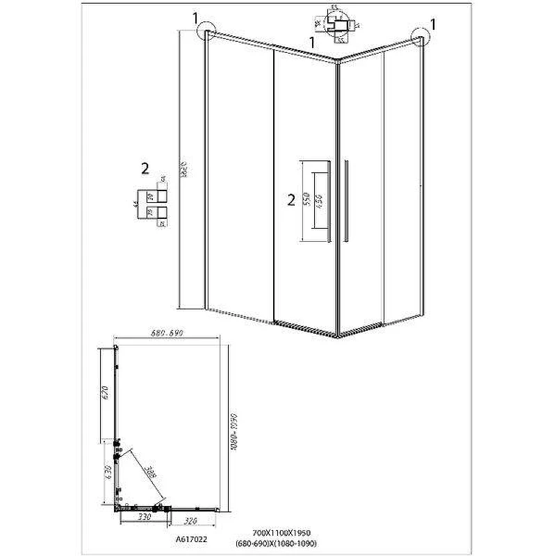 Душевой уголок Grossman Galaxy 110x70 L 300.K33.01.70R11L.10.02 профиль Хром стекло шиншилла