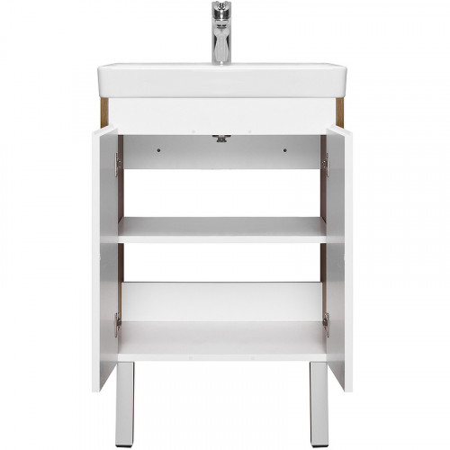 Тумба под раковину Aquaton Сканди Doors 55 1A278801SDZ90 Белый глянец, Дуб рустикальный МДФ / ЛДСП