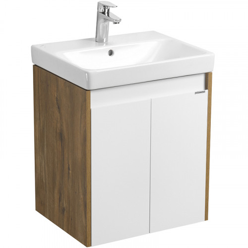 Тумба под раковину Aquaton Сканди Doors 55 1A278801SDZ90 Белый глянец, Дуб рустикальный МДФ / ЛДСП