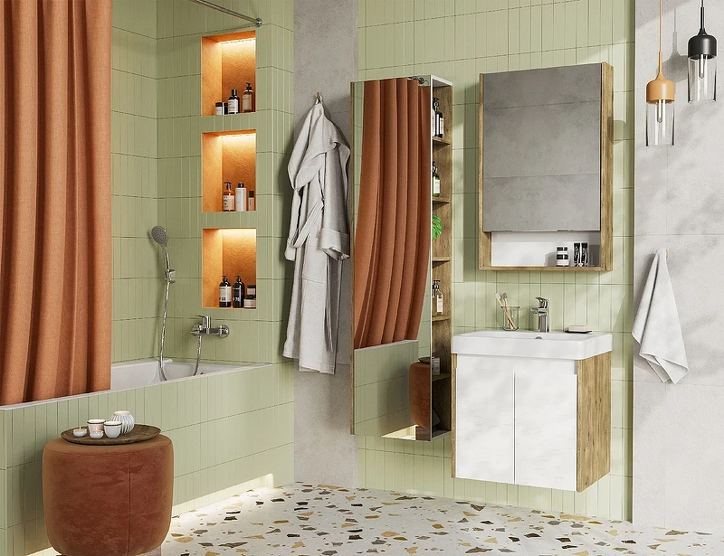 Тумба под раковину Aquaton Сканди Doors 55 1A278801SDZ90 Белый глянец, Дуб рустикальный МДФ / ЛДСП