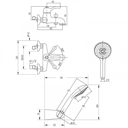 Смеситель для ванны Migliore Grazia 29686 Хром латунь на стену