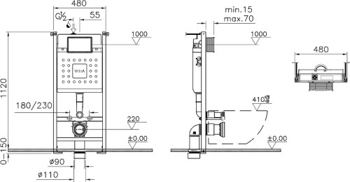 Унитаз с инсталляцией DIWO Анапа + VitrA V-Fix Core 732-5800-01 (626364) с сиденьем Микролифт с клавишей смыва цвет Матовый черный