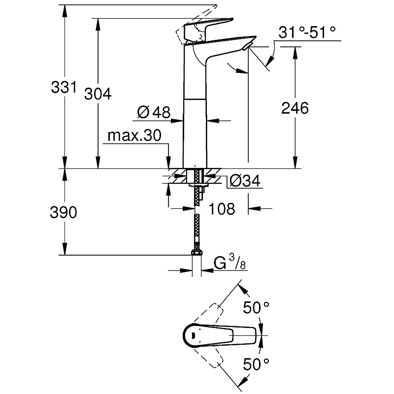 Смеситель для раковины Grohe BauEdge 23761001 Хром латунь