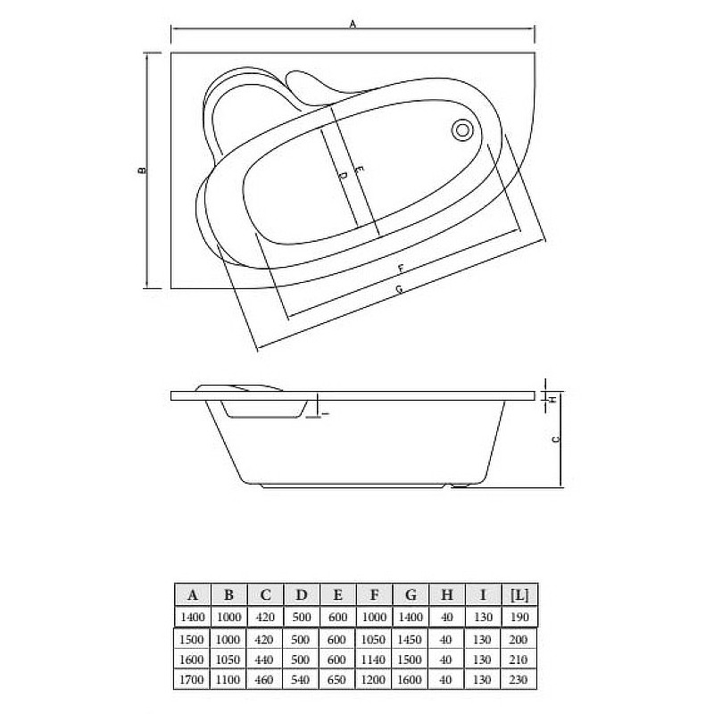Акриловая ванна C-Bath Atlant 140x100 CBA00101L без гидромассажа