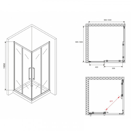Душевой уголок Abber Schwarzer Diamant 100x100 AG02100BMH профиль Черный стекло матовое