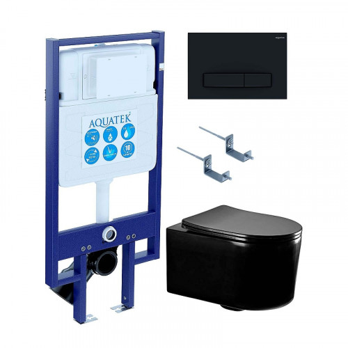 Комплект унитаза с инсталляцией Aquatek Set Aquatek Мия-MB-025 4в1 цвет Черный матовый с сиденьем Микролифт и клавишей смыва цвет Черный матовый