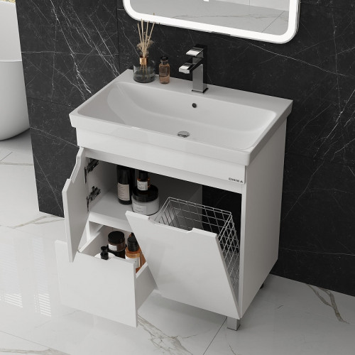 Тумба под раковину Onika Айленд 70 107062 с бельевой корзиной цвет Белый