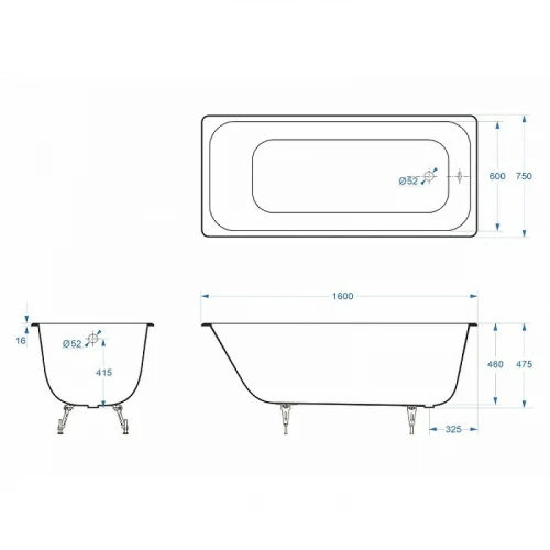 Чугунная ванна Delice Aurora 160x75 DLR230604 без отверстий под ручки и антискользящего покрытия