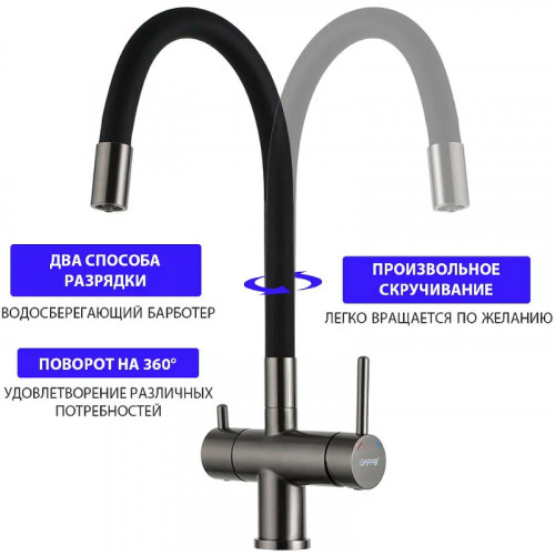 Смеситель для кухни Gappo G4398-39 Оружейная сталь Черный латунь