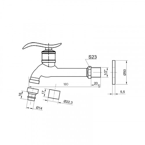 Кран для одного типа воды Bronze de Luxe 21598/2 Бронза на стену