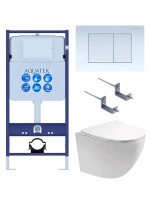 Комплект унитаза с инсталляцией Aquatek Set Aquatek Европа cm-009 4в1 цвет Белый с сиденьем Микролифт и клавишей смыва цвет Белый
