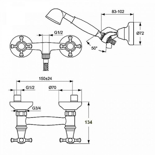 Смеситель для душа Ideal Standard Reflection B9659LS Хром Золото латунь на стену